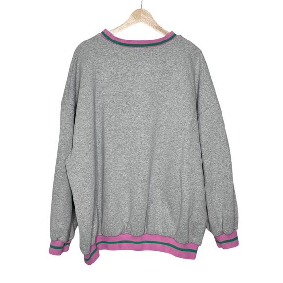 Boohoo Buffalo Striped Hem Oversized Sweatshirt Gray Pink Green Size XL - Picture 7 of 9